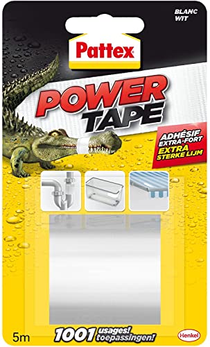Pattex Power Tape, Ruban adhésif extra fort pour charges lourdes, Bande adhésive toilée tous supports, Rouleau adhésif étanche de 48 mm x 5 m, blanc