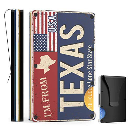 HOMSUM RFID Slim Wallets for Men, Minimalist Front Pocket RFID Blocking Metal Wallets for Men with Money Clip, RFID Minimalist Wallet Card Wallet (Texas)