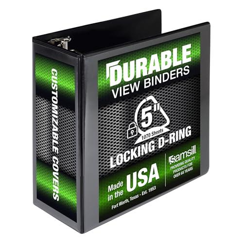 Samsill Durable 5 inch 3 Ring Binder, Made in USA, Locking D Ring FSC 100% Recycled Chipboard, Black