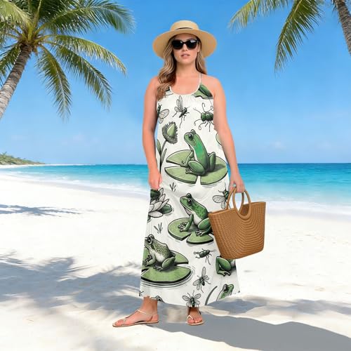 Robe d'été grenouilles mignonnes dos nu à bretelles pour femmes - 4