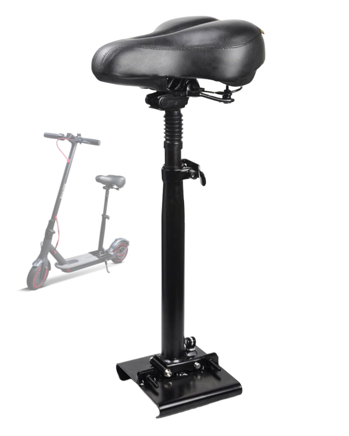 Asiento de scooter eléctrico solo compatible con estribo curvado de 13 – 18 cm de ancho, sillín acolchado, plegable, resistente a los golpes, altura ajustable de 55 – 68 cm, patinete para adultos e