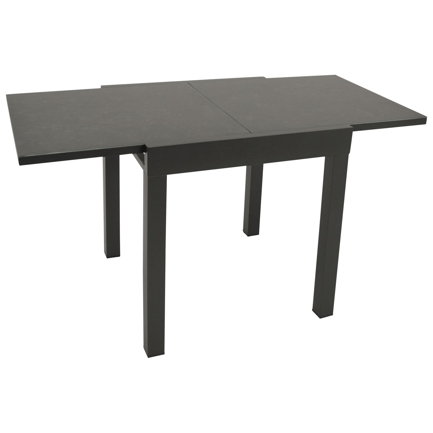DEGAMO Balkontisch Livorno aus Aluminium anthrazit und Glas in Keramtikoptik dunkelgrau, 70x70cm, ausziehbar auf 140cm, Höhe 75cm, Outdoor