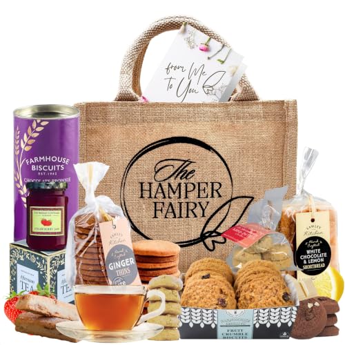 Afternoon Tea Hamper Gift with Biscuits Cookies Shortbread Jam & Tea - For New Home Birthday Anniversary Thank you Hampers Couple Gifts and other Celebrations by The Hamper Fairy