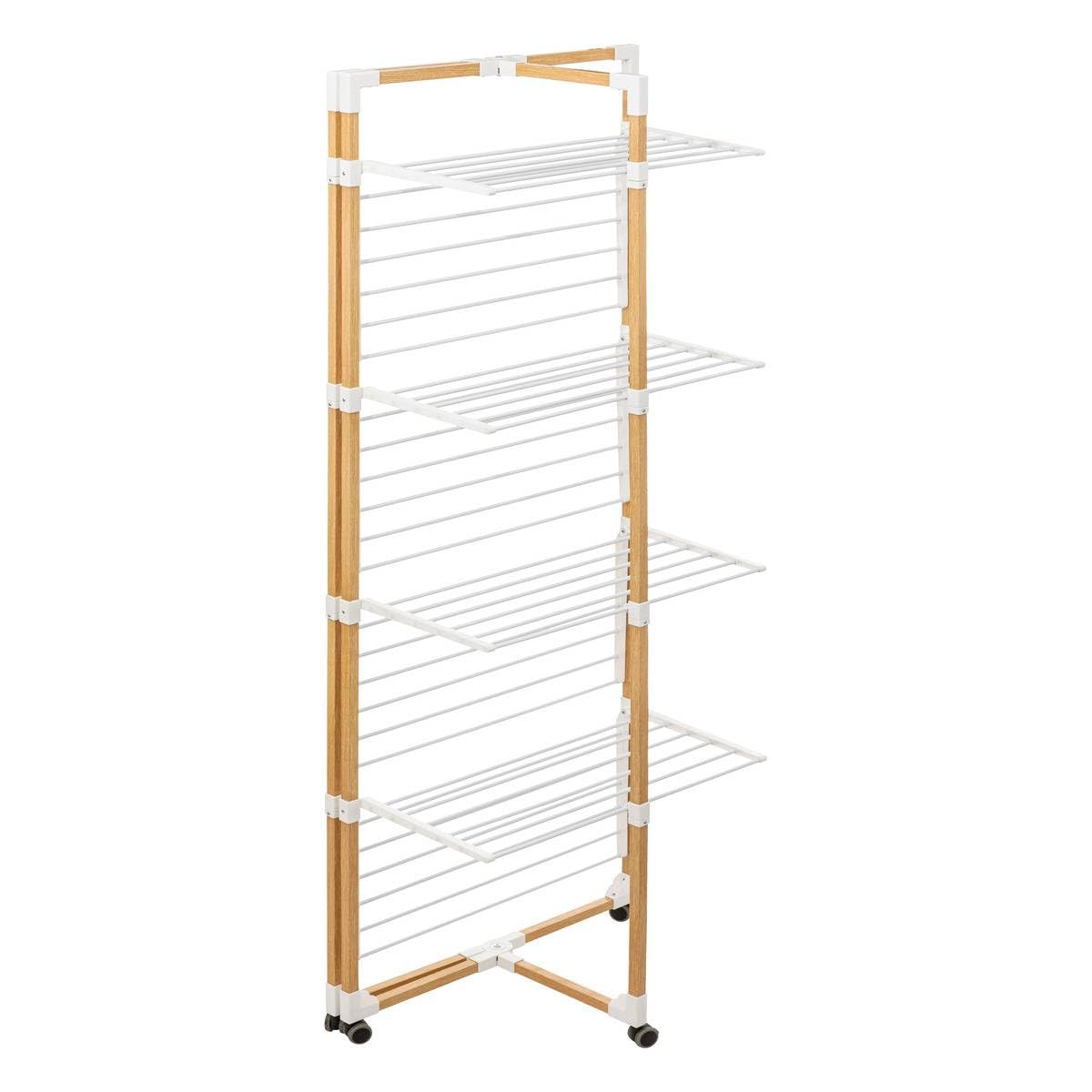 5 five simply smart 5Five - Etendoir à Linge Tour 40M - Effet Bois - Pliable avec 4 Roues - Séchoir Intérieur Grande Capacité - Charge Maximale 40kg