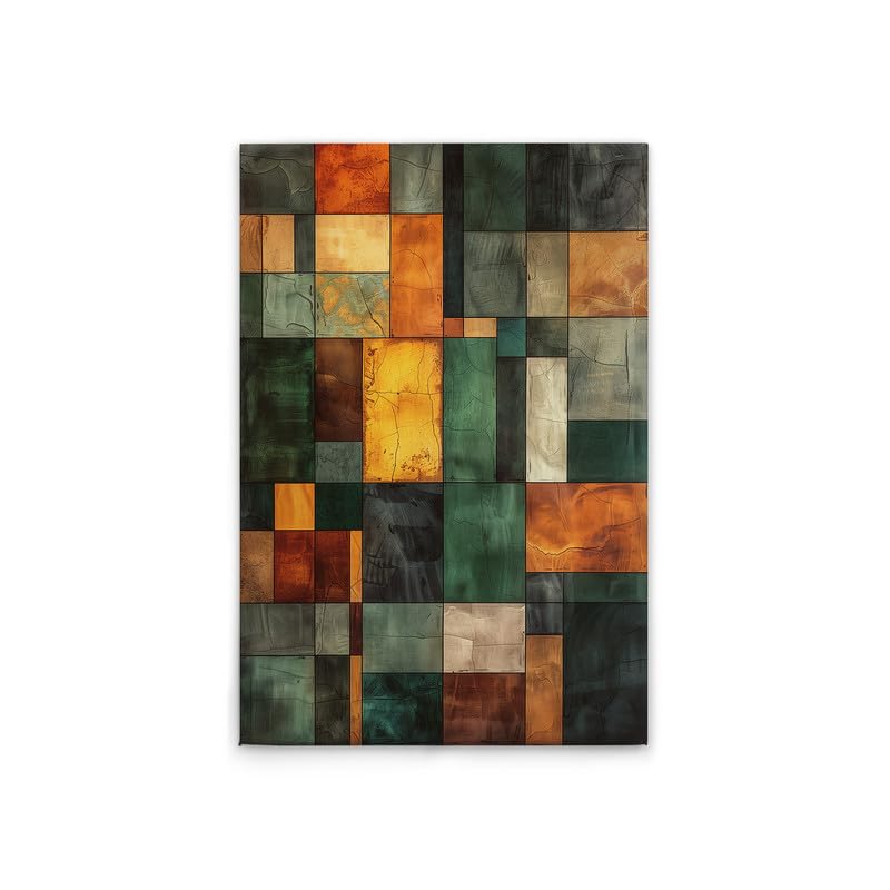 Tableau sur toile motif échecs vert jaune 60 x 90 cm style Block Art