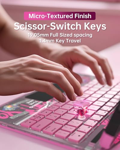 Image of Intermerge Transparent Keyboard Case for iPad Pro 11 inch(M5,2025 / M4,2024), 360 Rotating Multi-Touch Trackpad, 7-Color Backlit Keyboard, Pencil Holder, Type-C Charging, Blush Pulse