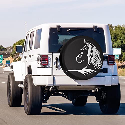 Image of Delerain Spare Tire Cover Black White Horse Wheel Covers Waterproof Dust-Proof UV Sun Universal Fit for RV Trailer RV SUV Truck and Many Vehicle (17 Inch for Diameter 31 inch-33 inch)