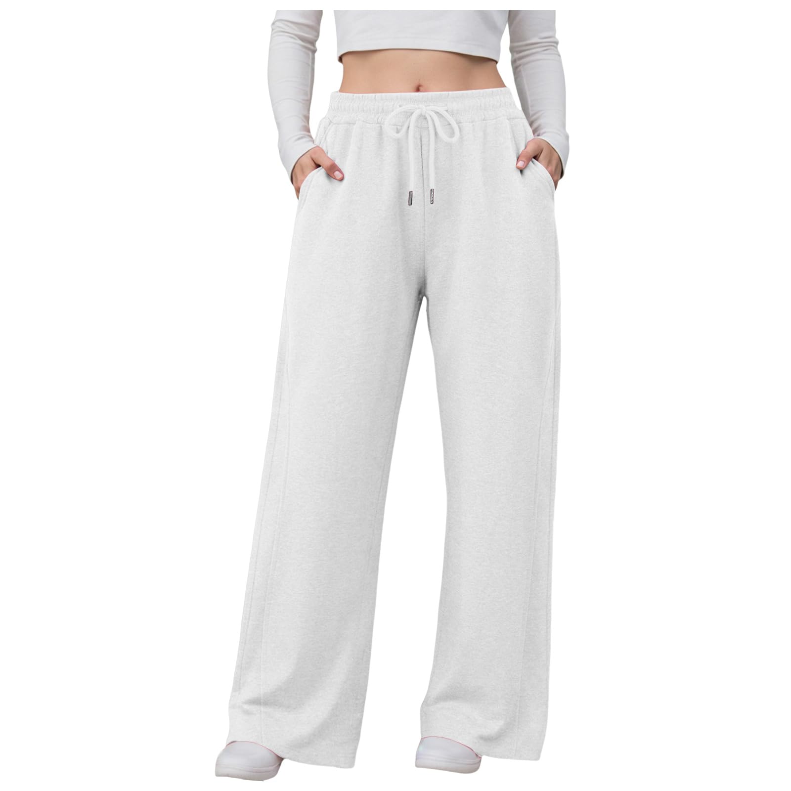 Women's Wide Leg Sweatpants Cozy Fleece Boyfriend Casual Jogger Pants Straight Leg Baggy Elastic High Waisted Sport Yoga Pants Plain Loose Tracksuit Bottoms Joggers