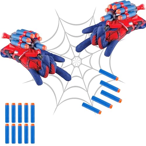 PTBWS Spider Launcher Handschuhe,2 Set Kids Spider Hero Handschuhe,Hero Launcher Handgelenk Spielzeug,Held Launcher,Cosplay Glove Launcher,Lustiges Lernspielzeug Kostüm Requisiten für Kinder