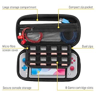 Orzly Schutzhülle für Nintendo Switch Lite, Deluxe, Hartschale, mit Reißverschluss, aus langlebigem Material, stoßfest, für die Konsole Nintendo Switch Lite (2019) und Zubehör – Gelb