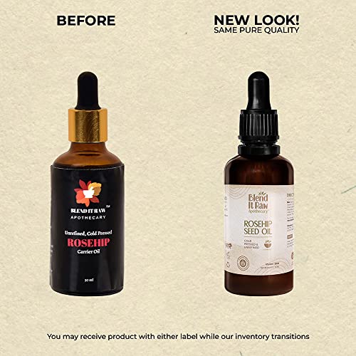 Image of Blend it Raw Apothecary Organic Rosehip Seed Oil | Cold Pressed Face Oil for Pigmentation, Glow, Acne Marks, Makeup Prep & Face Massage, 30ml