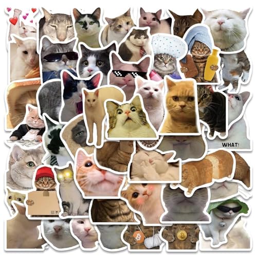 Image of 108+PCS Funny Cat Stickers - Waterproof Cute Meme Cat Vinyl Decals for Laptop, Wall, Phone, Car, Journal & More | Aesthetic Cat Stickers Set for Kids, Teens & Cat Lovers