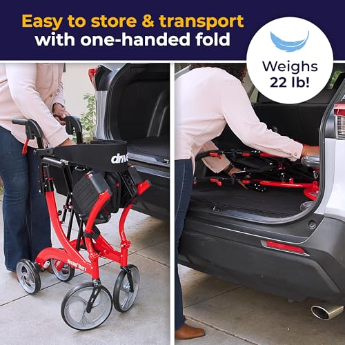 Image of Drive Medical Nitro Duet Dual Function Rollator, Transport Wheelchair, Red