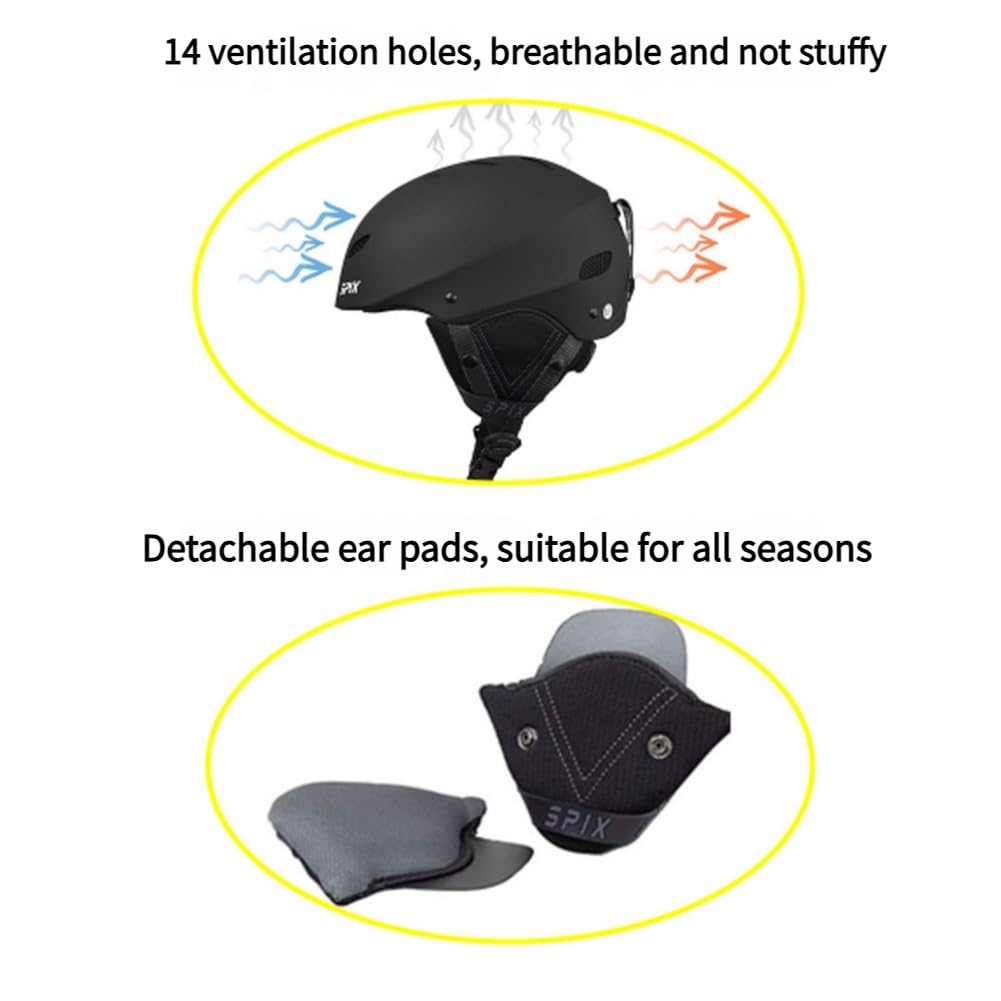 Casco de Esquí, Casco de Seguridad Certificado Esquí Snowboard Casco de Deportes de Nieve Orejera Desmontable Gafas integradas