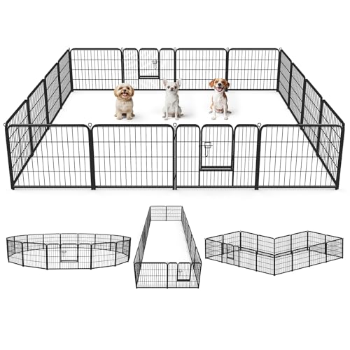 Image of DUMOS Dog Playpen 24 Inch 16 Panels Indoor Outdoor Metal Pet Fence | Foldable Dog Play Pen with Door, Portable Exercise, RV Camping, Puppy Small Dogs