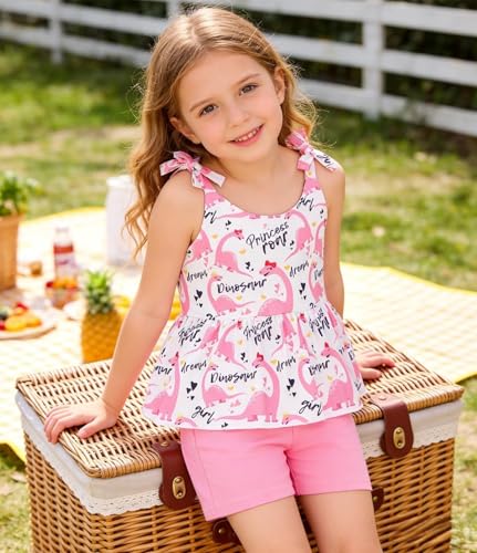 Image of Toddler Girls Clothes Summer Short Set Outfit Tie Knot Shoulder Sleeveless Ruffle Tops and Shorts 2PC Clothing Set