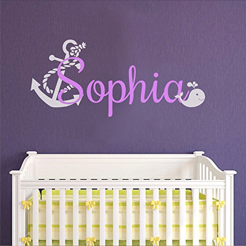 Anchor and Whale Nautical Wall Decal Personalized Girls Name Wall Decal Baby