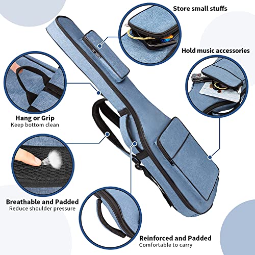 Image of 39 Inch Electric Guitar Bag Soft Guitar Case, 0.44 Inch Thick Padded Electric Guitar Gig Bag Waterproof Guitar Backpack with Pockets, Blue