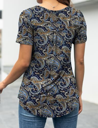 a.Jesdani Womens Summer Plus Size Tunic Tops Short Sleeve Blouses Casual Floral Henley Shirts4