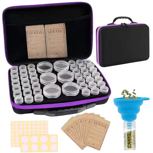Caja de almacenamiento de semillas portátil morada con botellas y embudo 8
