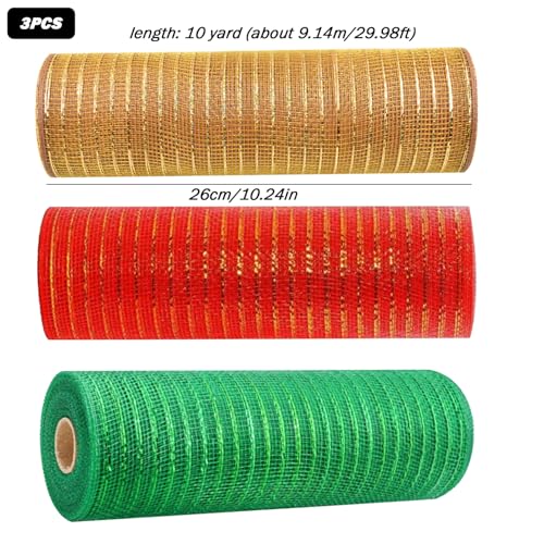 Rollos de malla navideña con cinta de malla decorativa metálica 10 yardas 7