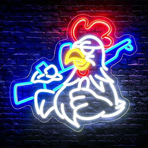 Image of White&Blue Neon Sign Led Neon Lights Signs for Wall Decor USB Powered Led Signs for Room Decoration-Fighting Chicken