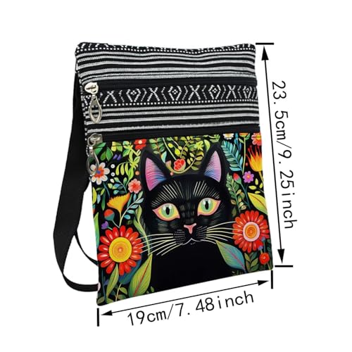 Ethnic Floral Cat Messenger Bag Small Ethnic Pattern Printed Adjustable Strap Crossbody Zipper Bag Ethnic Floral Cat Phone Bag Wallet Cute Shoulder Handbag for Women -12