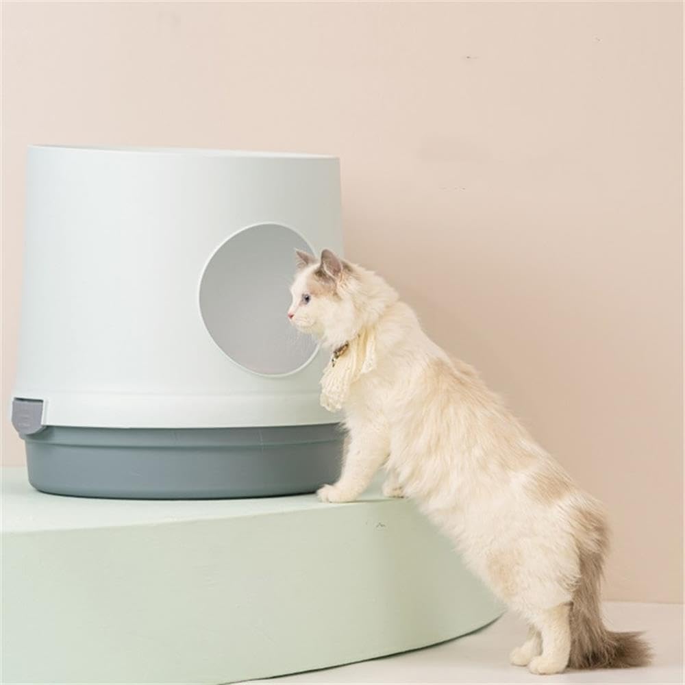 Cat Litter Box with Scoop and Scratcher,Cat Litter Trapper Mat, White&Gray