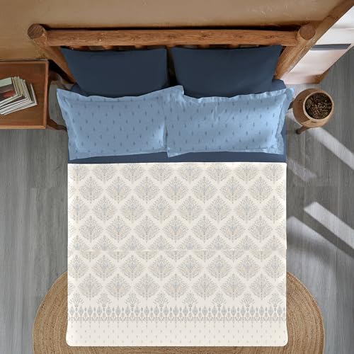 Image of MYTRIDENT Sanskriti Cotton Bedsheet for Double Bed, Gifting Collection King Size - Kantha Blue