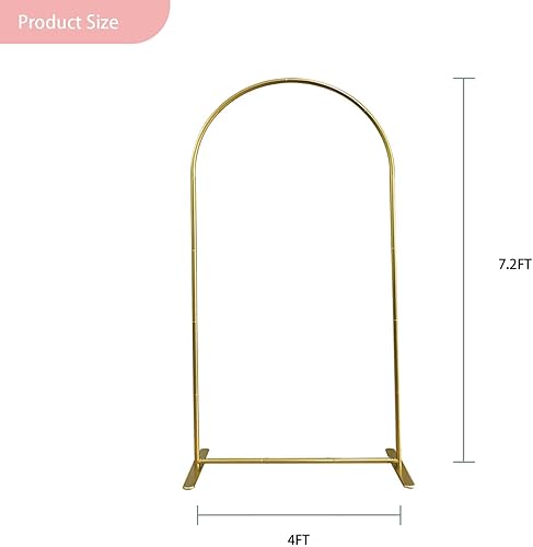Miniatura 3 de Soporte de telón de fondo de arco de boda de 7.2 pies, soporte de telón de fondo arqueado de globo de boda dorado marco de arco cuadrado para fiesta
