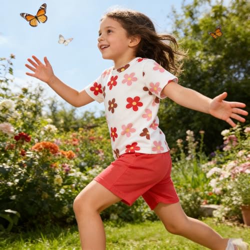 Image of OLMRJKD Kid Toddler Girl Clothes Summer Short Sleeve Figure Graphic Tee Shirt + Shorts Summer Outfits Set