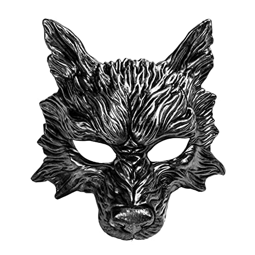ILOVEMASKS Halloween Scary Realistic Wolf Full Face Mask Masquerade Costume, Monster Louisiana Rougarou Cosplay Wolf Werewolves Accessory Masquerade for Halloween Festival Prom Ball Mask Black Silver