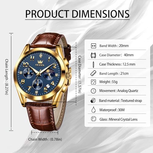 Image of OLEVS Men's Watches Brown Leather with Date,Casual Watches for Men,Large Face Watches Men,Chronograph Mens Watch,Sport Waterproof Business Dress Analog Quartz Men's Wrist Watches Reloj De Hombre