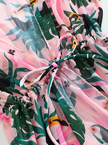 WDIRARA Toddler Girl's Tropical Print Scoop Neck Cute Bikini 3 Piece Swimsuit with Kimono3