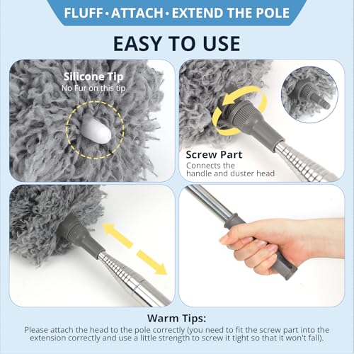 Image of ZZ LAZYCOTTAGE Microfiber Feather Duster for High Reach, Lightweight Ceiling Fan Cleaner, 91.5 inch Telescopic Pole, Cobweb Duster with Extension Pole for Home & Car