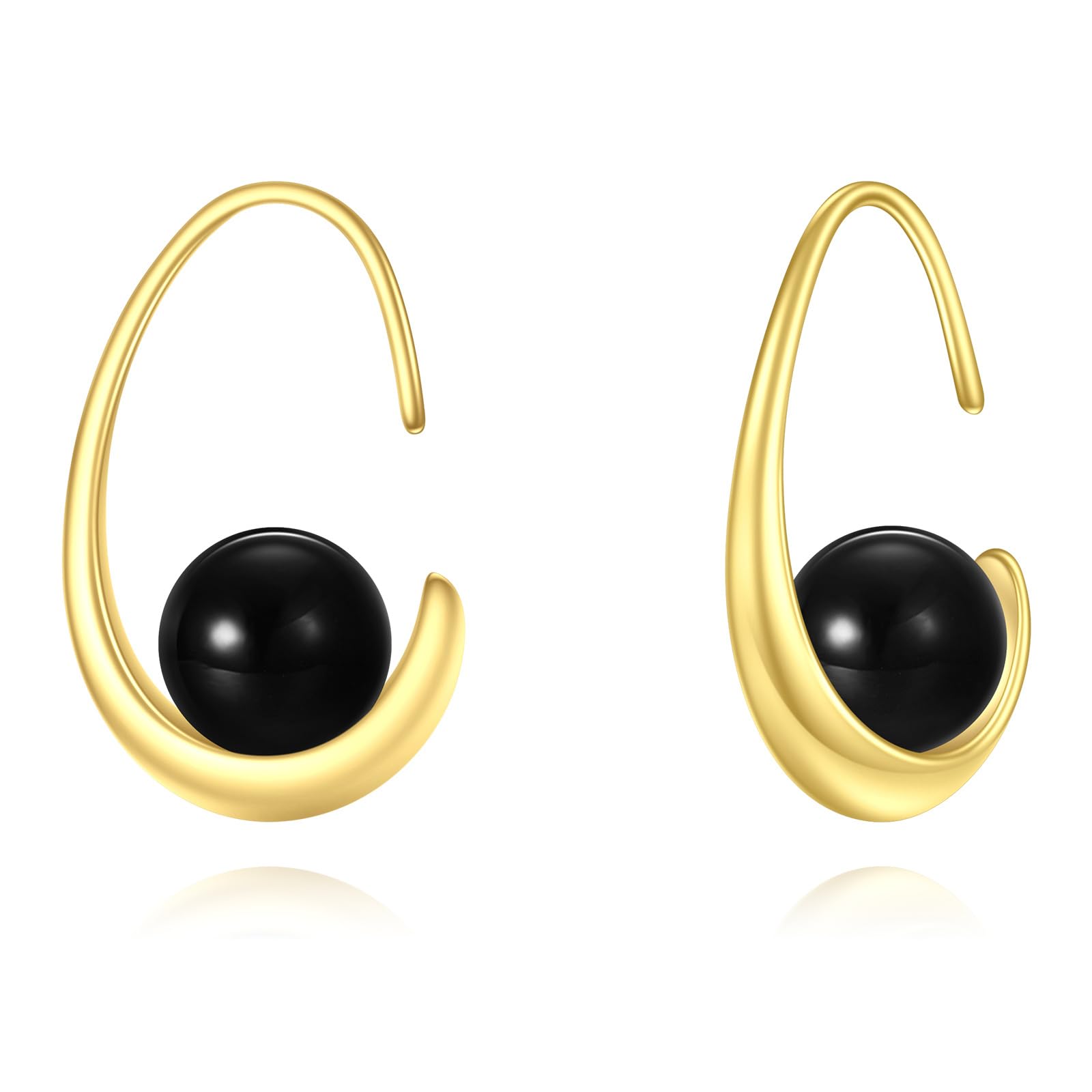 Schwarze Onyx Ohrringe 925 Sterling Silber Gold Keltischer Tropfen Hängend Ohrhänger Schmuck Geschenk für Damen Mädchen