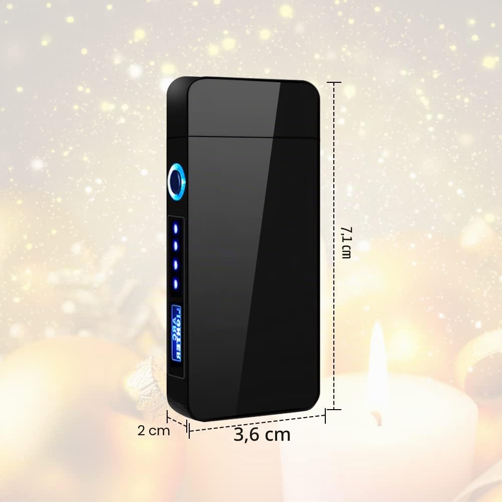Gohytal Mechero Electrónico USB, Regalos Dia del Padre Hombre, Encendedor Eléctrico Recargable, Mechero Doble Arco sin Llama Prueba de Viento Indicador de Batería Regalo para Papá Hombres Cumpleaños