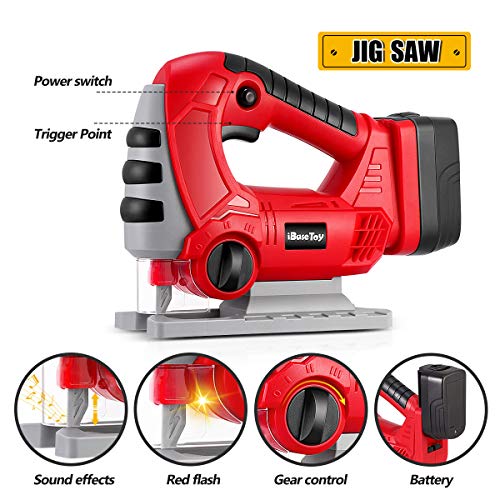 iBaseToy Toy Chainsaw, Kids Chainsaw Toys Tools with Jig Saw and Realistic Sounds and Lights
