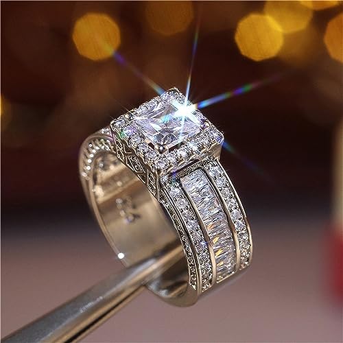 925 Sterling Silver Shiny Full Diamond Gemstone Ring Cubic Zirconia Rings CZ Diamond Multi Row Ring Eternity Engagement Wedding Band Ring for Women (US Code 9)