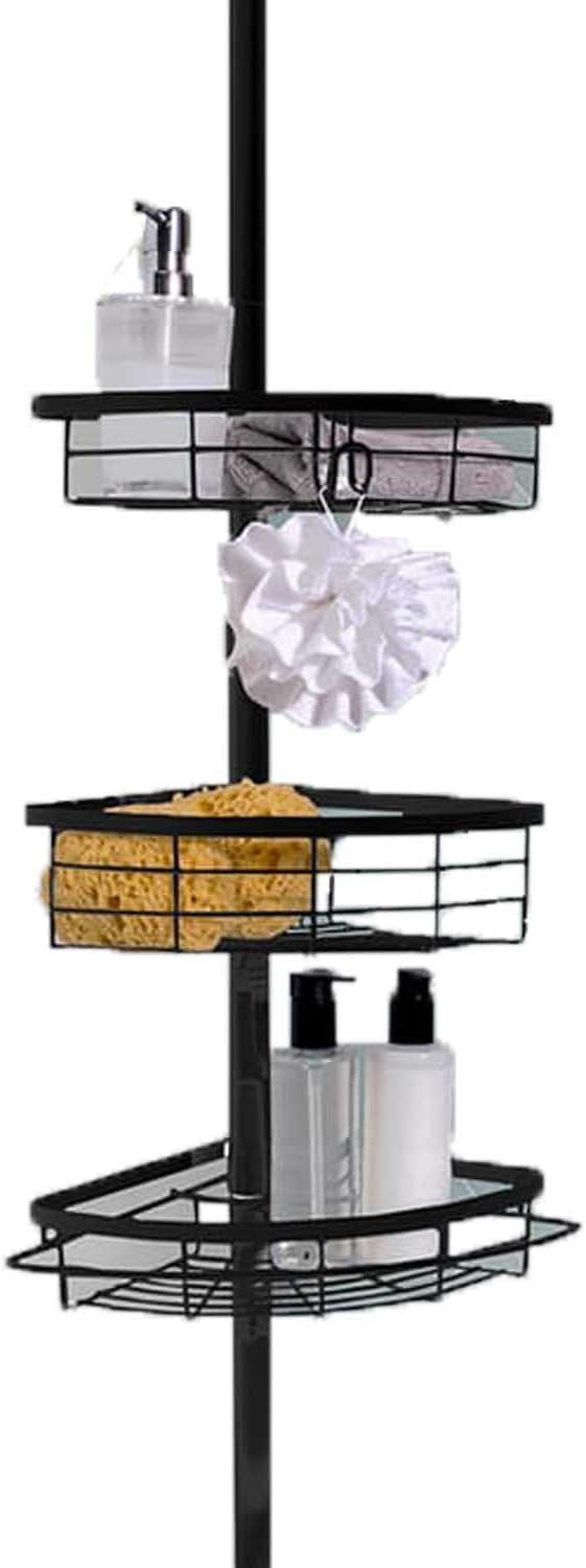 AAMEN Extendable Corner Caddy, 3-Tier Shower Shelf Rack, Adjustable Bathroom Caddy (Black) โ image 1