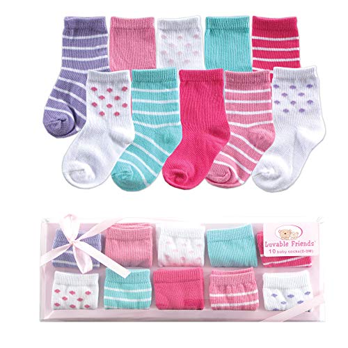 Luvable Friends Calcetines unisex para bebé, color rosa, paquete de 10, 0-9 meses