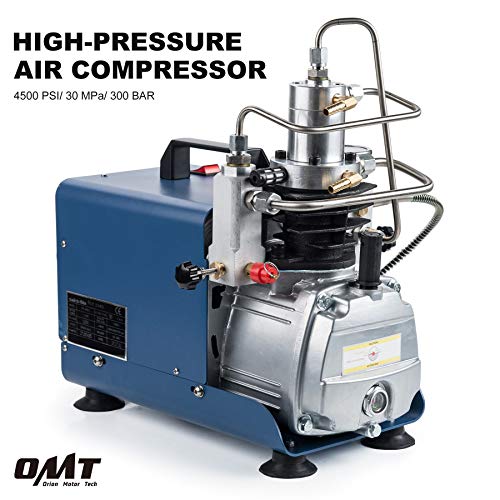 Orion Motor Tech High-Pressure Electric Air Compressor Pump with Pressure Gauge, 4500 PSI/30 MPa /300 BAR Air Pump for Air Rifle PCP Airgun Paintball Scuba Fill Station for Fire Fighting and Diving