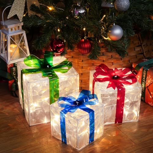 SANHSEHOME 3er Set LED Geschenkbox Weihnachten, Beleuchtete Deko...