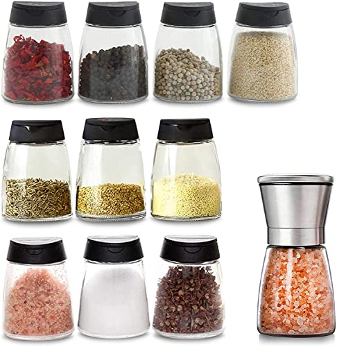 Lot de 10 pots à épices en verre avec couvercle verseur et shaker - Pour assaisonnement, épices et poivrière - Pour la maison, la cuisine, le barbecue Cover
