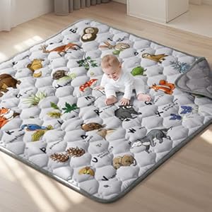 COMOMY Krabbelmatte Baby 127x127 cm, Weich Gepolsterte Spielmatte Faltbar, Rutschfeste Schadstofffrei Krabbeldecke für Baby, Play Mat für Laufstall (Hellgrau)