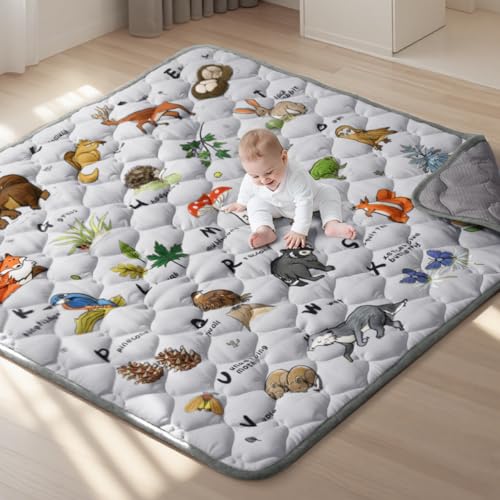 COMOMY Krabbelmatte Baby 127x127 cm Weich Gepolsterte Spielmatte Faltbar Rutschfeste Schadstofffrei Krabbeldecke für Baby Play Mat für Laufstall (Hellgrau)
