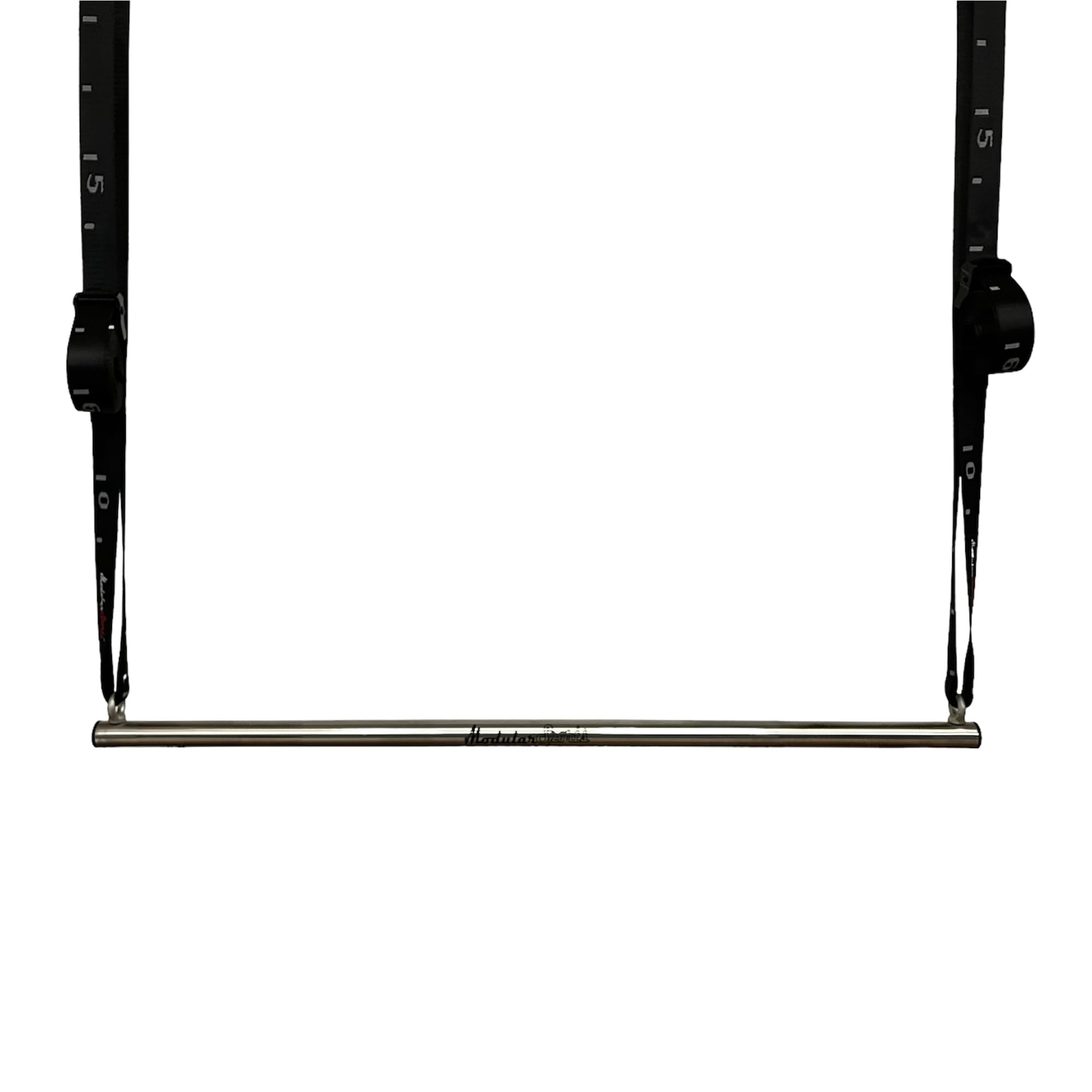 Barra per trazioni da appendere con cinghie e moschettoni, per allenamento di forza versatile, in acciaio inox
