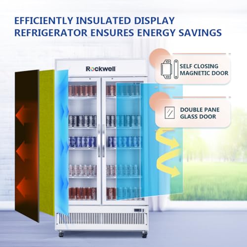 Image of ROCKWELL RVC1100C Double Glass Door Visi Cooler, Internal LED, Dynamic Cooling, 4 Year Warranty (White)