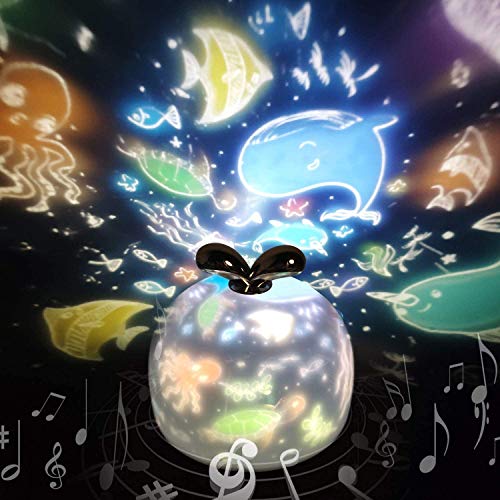 Bébé Veilleuse Projecteur, SYOSIN Les enfants Étoilé Lumière musicale avec 6 films de projection Rotation à 360 degrés Lampe de projecteur étoilé Lumière pour les enfants, Bébé, Chambre,Cadeaux (Vert)