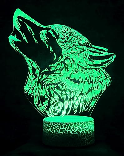Lámpara de ilusión nocturna 3D de lobo multicolor USB miniatura 4